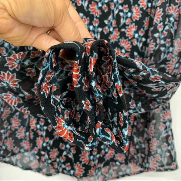 Zara Dark Floral Sheer Long Sleeve Blouse High Crewneck Button Down Back Size M - Picture 6 of 15